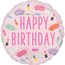 Happy Birthday Spa Round Foil Balloon - Inflated