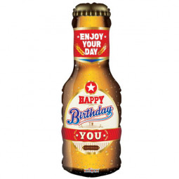 Happy Birthday Beer Supershape Foil Balloon - Inflated