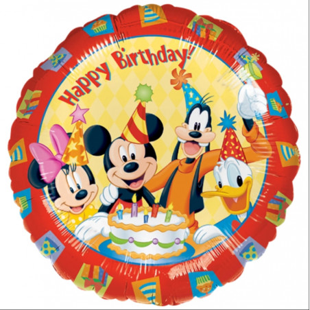 Mickey Mouse Happy Birthday Round Foil Balloon - Inflated
