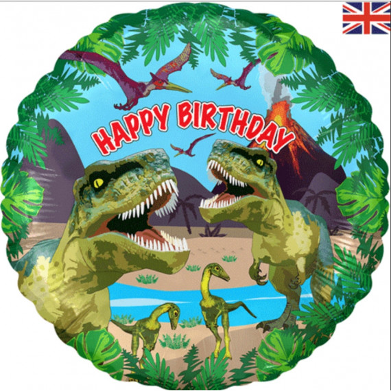 Jurassic World Happy Birthday Round Foil Balloon - Inflated