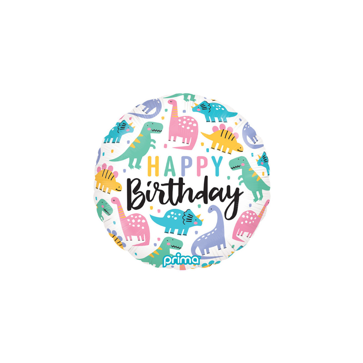 Colourful Dinosaur Happy Birthday Round Foil Balloon - Inflated