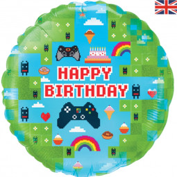 Pixel Gaming Round Foil Balloon - Inflated