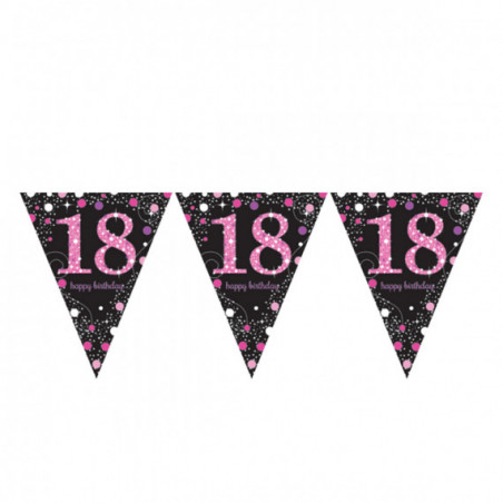Pink and Black Happy 18th Birthday Plastic Bunting