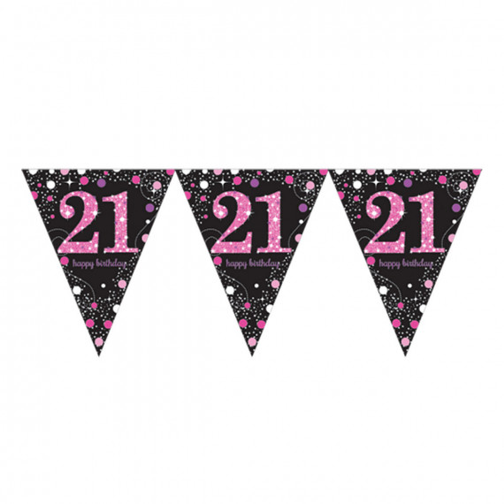 Pink and Black Happy 21st Birthday Plastic Bunting
