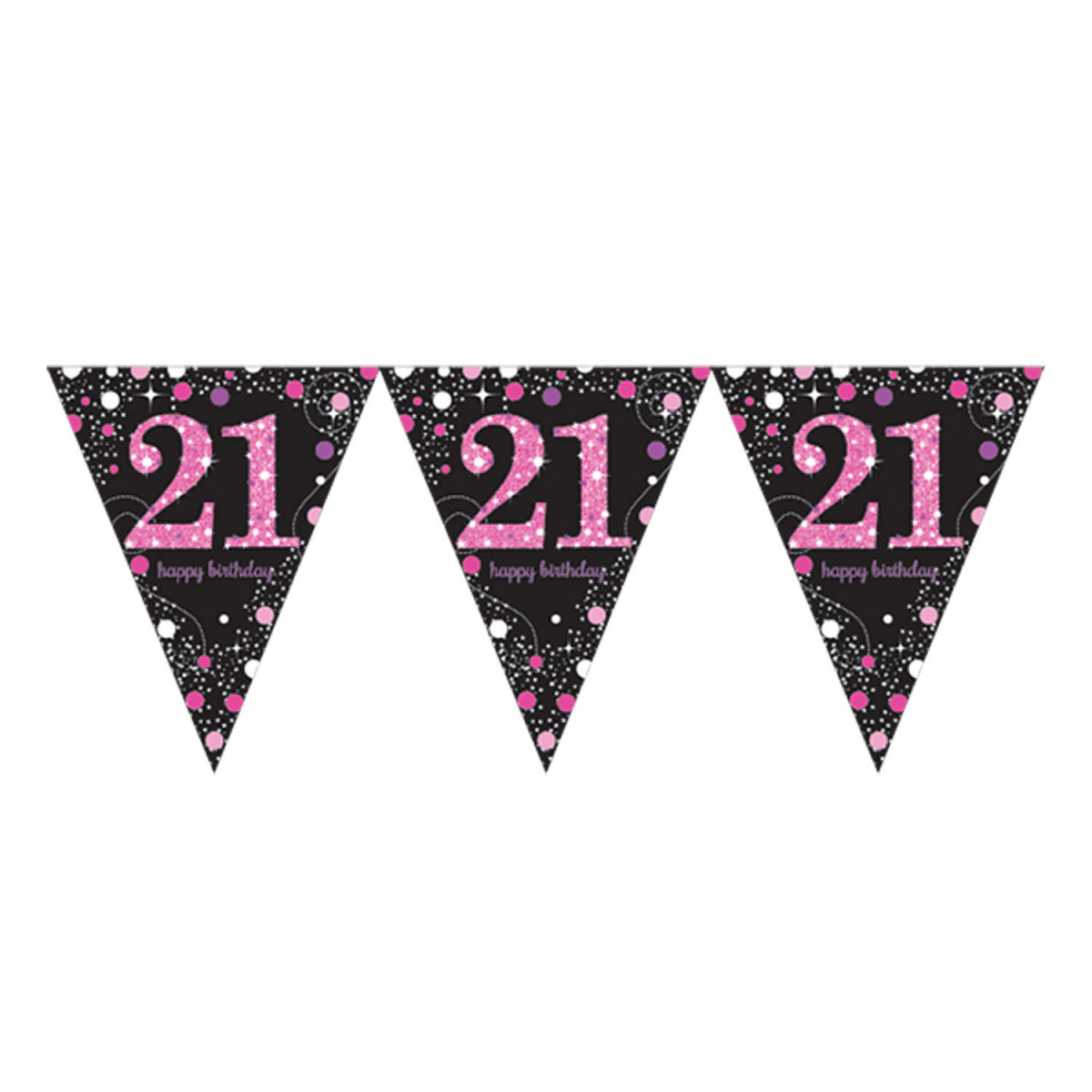 Pink and Black Happy 21st Birthday Plastic Bunting