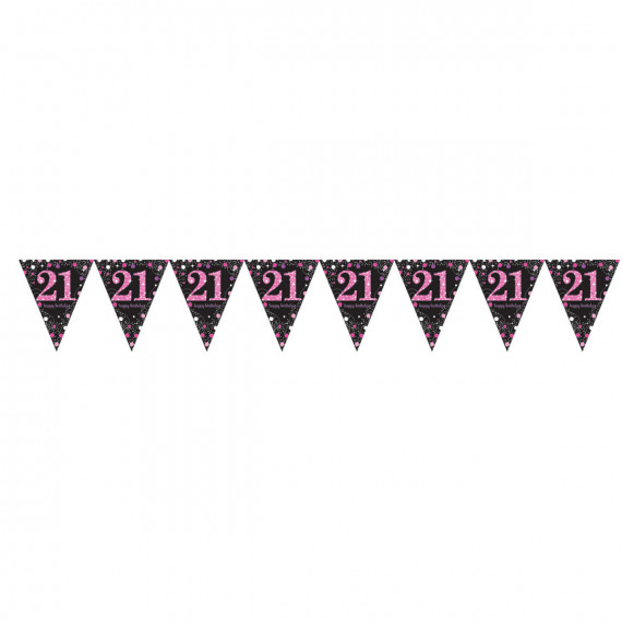 Pink and Black Happy 21st Birthday Plastic Bunting