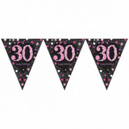 Pink and Black Happy 30th Birthday Plastic Bunting