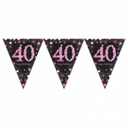 Pink and Black Happy 40th Birthday Plastic Bunting