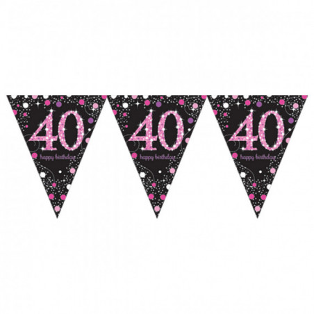 Pink and Black Happy 40th Birthday Plastic Bunting