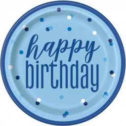 Blue Glitz Happy Birthday Plates