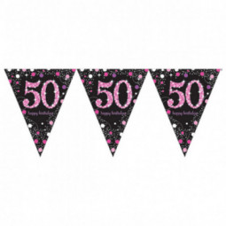 Pink and Black Happy 50th Birthday Plastic Bunting