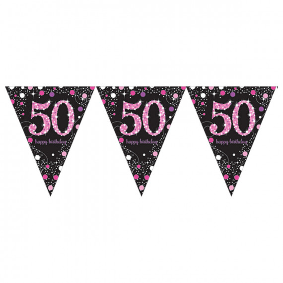 Pink and Black Happy 50th Birthday Plastic Bunting