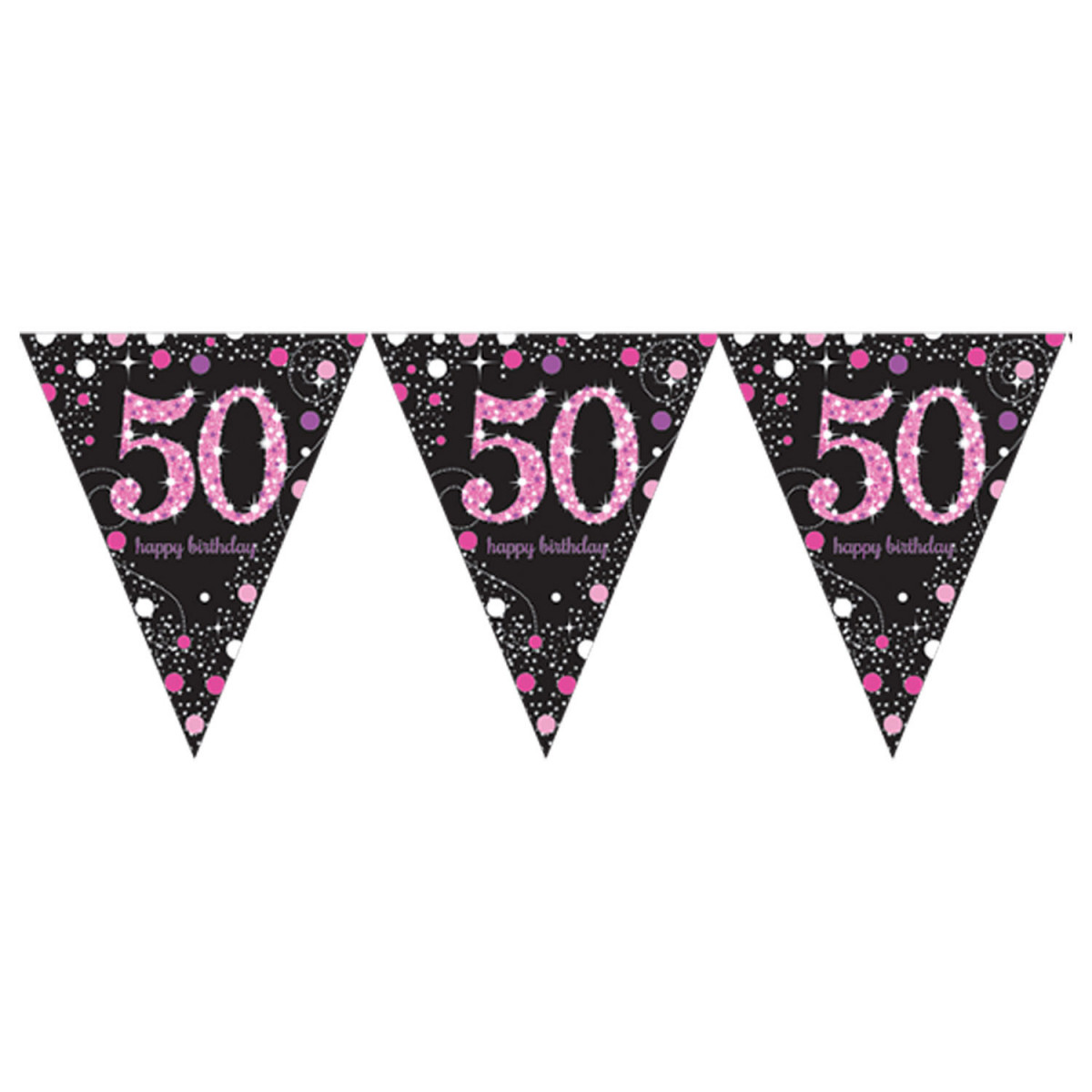 Pink and Black Happy 50th Birthday Plastic Bunting