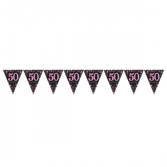 Pink and Black Happy 50th Birthday Plastic Bunting