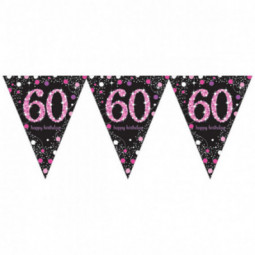 Pink and Black Happy 60th Birthday Plastic Bunting