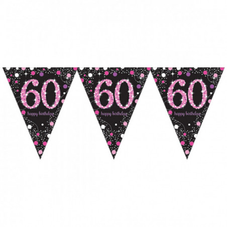 Pink and Black Happy 60th Birthday Plastic Bunting