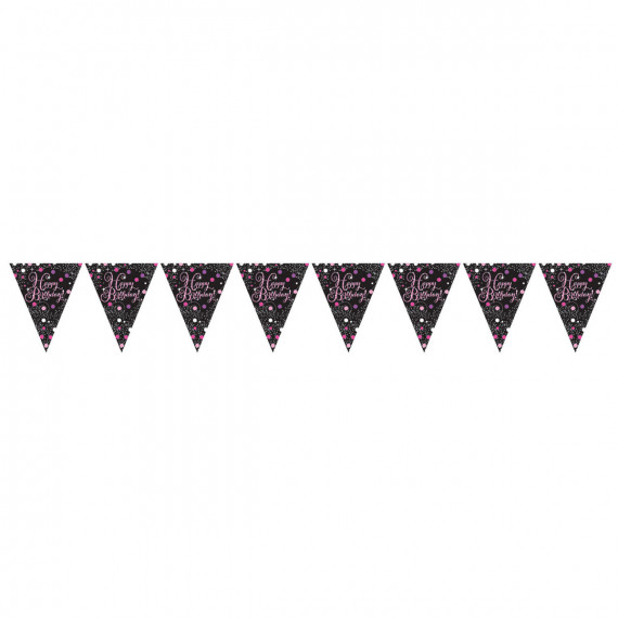 Pink and Black Happy Birthday Plastic Bunting