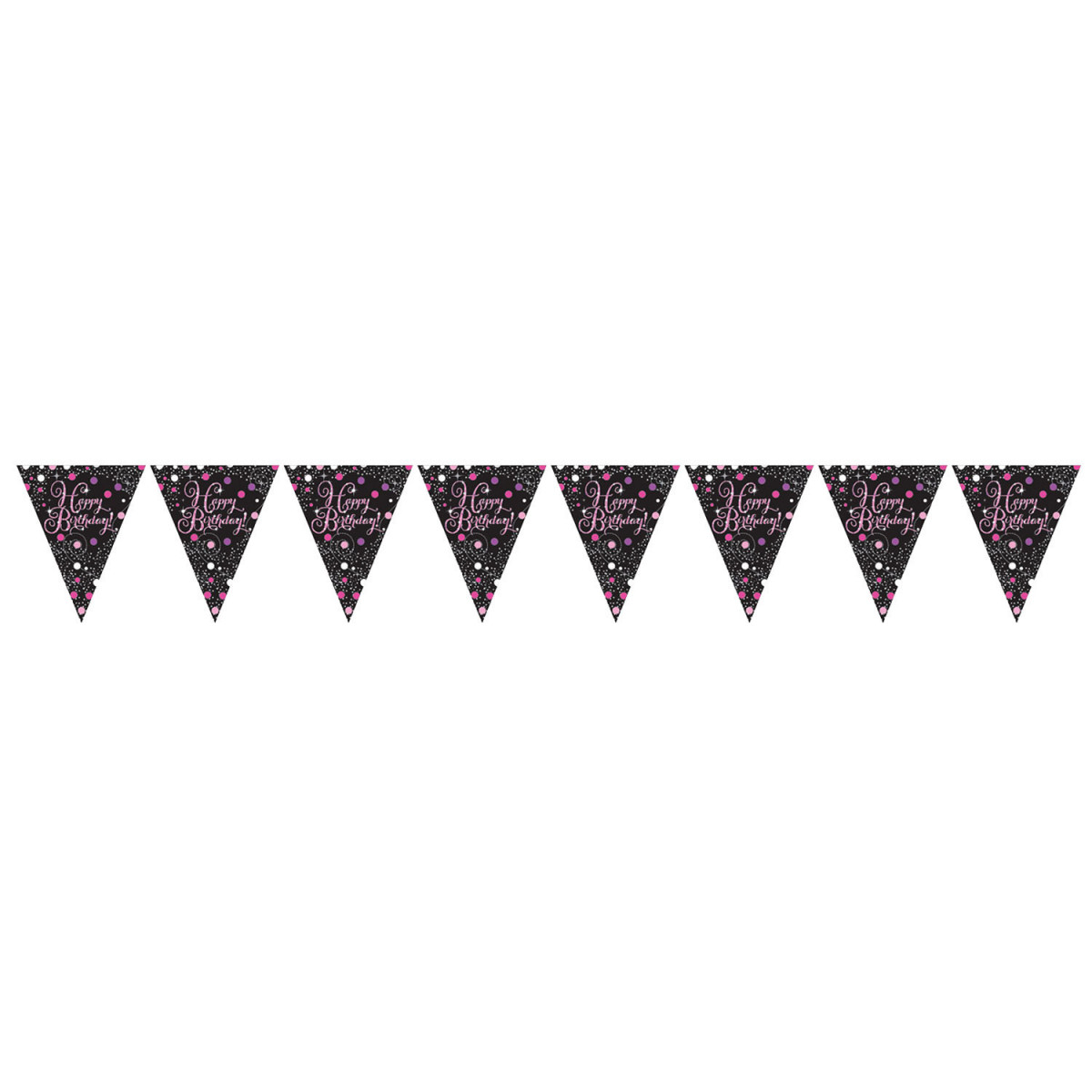 Pink and Black Happy Birthday Plastic Bunting