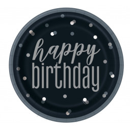 Black Glitz Happy Birthday Plates