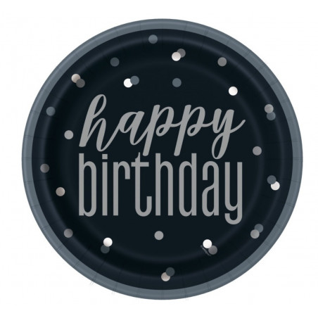 Black Glitz Happy Birthday Plates