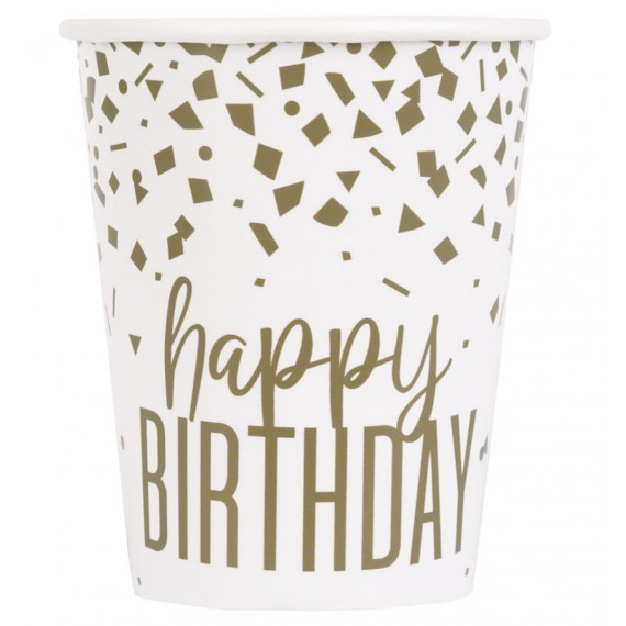 Gold Confetti Happy Birthday Paper Cups