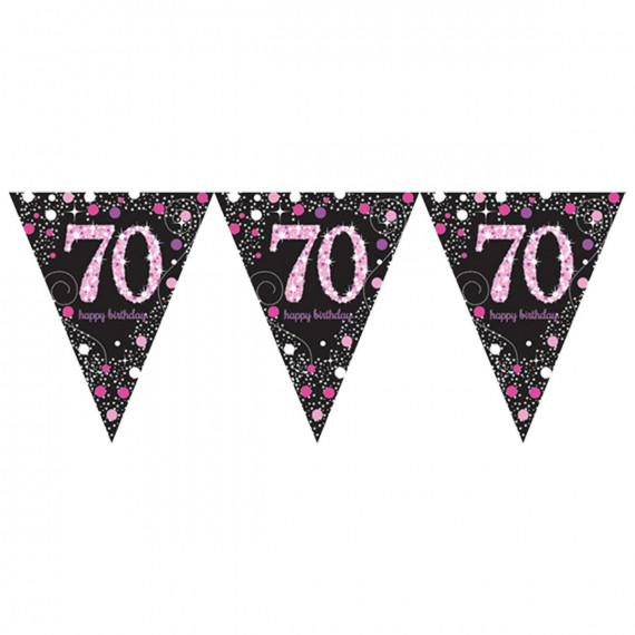 Pink and Black Happy 70th Birthday Plastic Bunting
