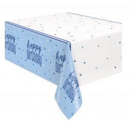 Blue Glitz Happy Birthday Plastic Tablecover