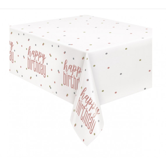 Rose Gold Glitz Happy Birthday Plastic Tablecover