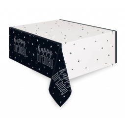 Black Glitz Happy Birthday Plastic Tablecover