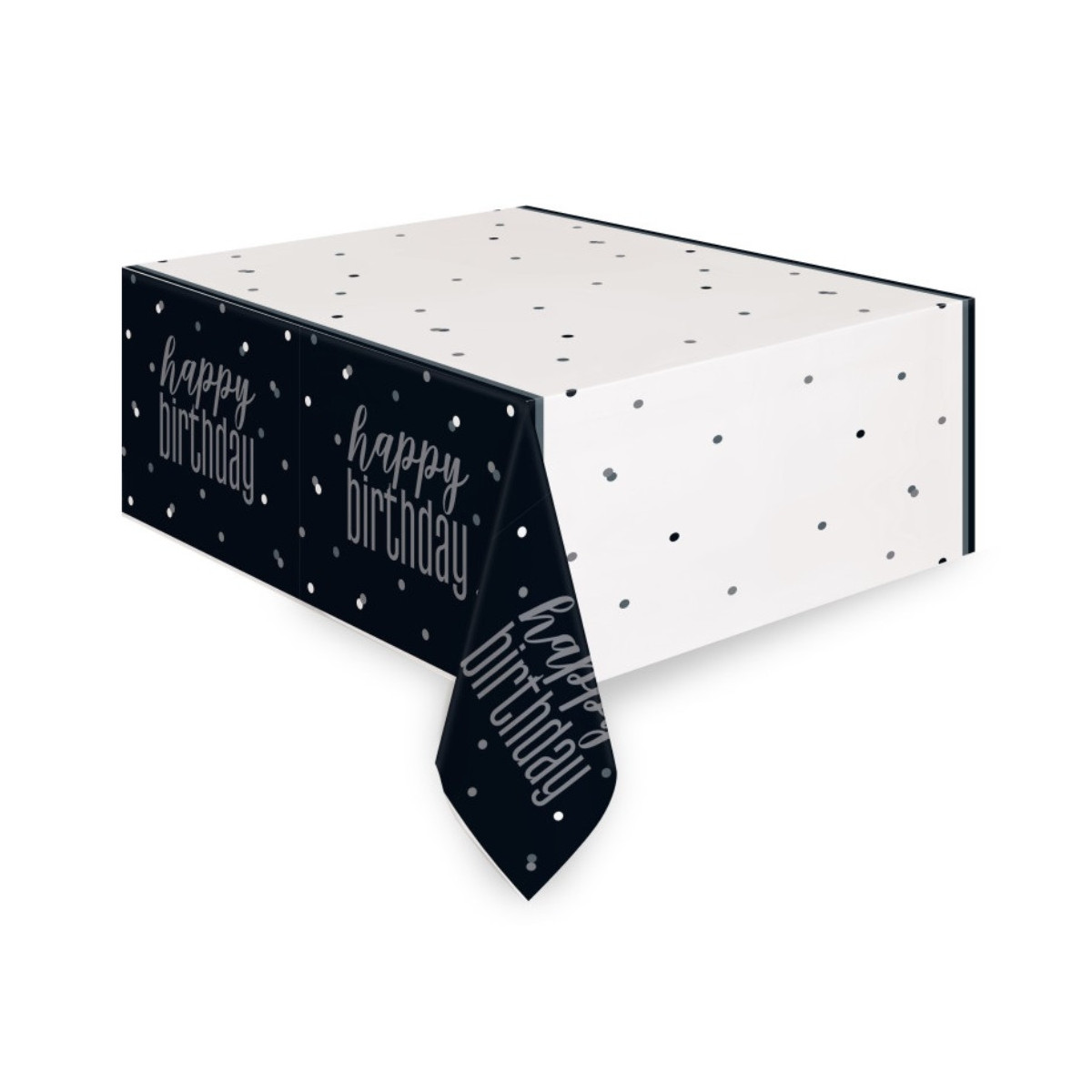 Black Glitz Happy Birthday Plastic Tablecover