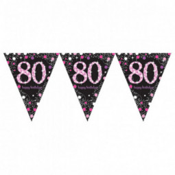 Pink and Black Happy 80th Birthday Plastic Bunting