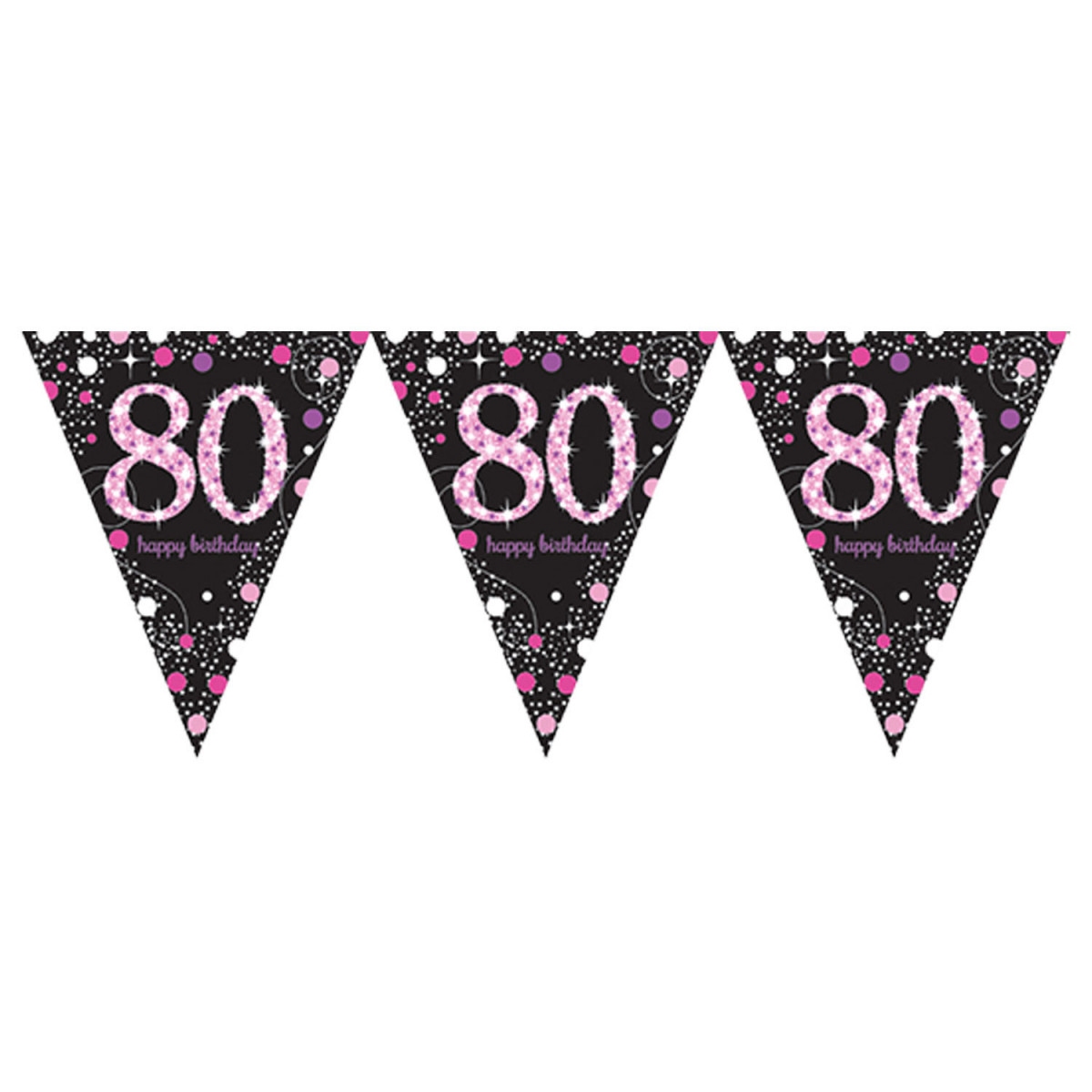 Pink and Black Happy 80th Birthday Plastic Bunting