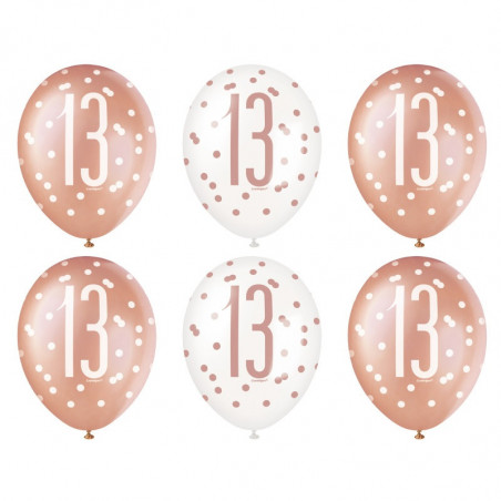 Rose Gold 13th Birthday Latex Balloons - Inflation Options