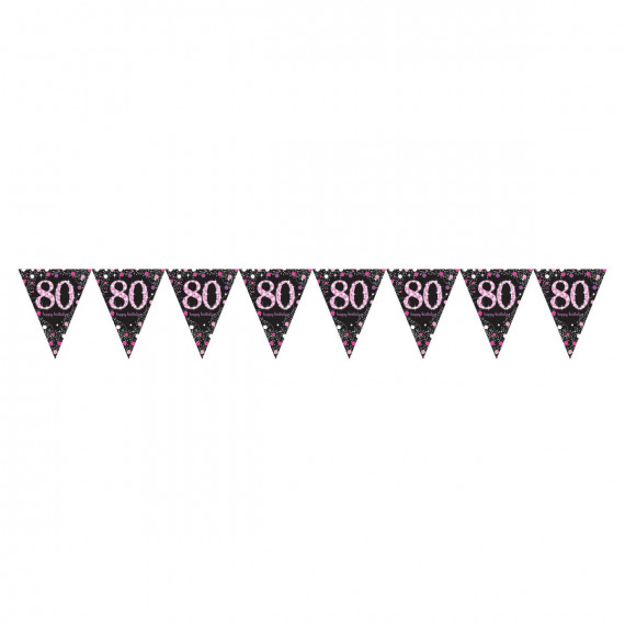 Pink and Black Happy 80th Birthday Plastic Bunting