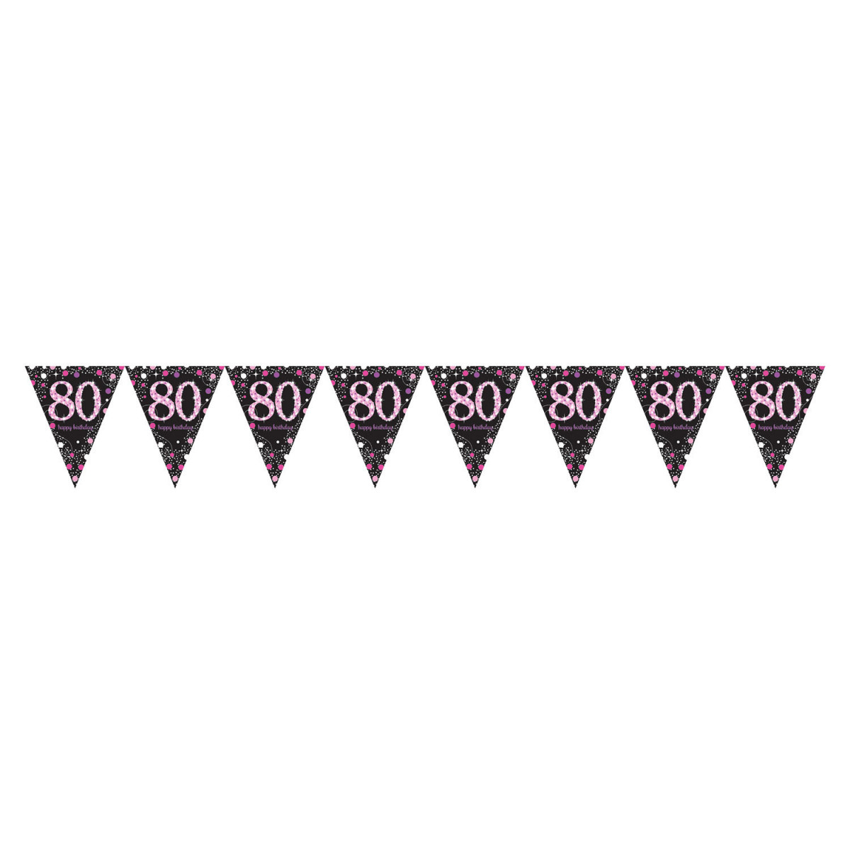Pink and Black Happy 80th Birthday Plastic Bunting