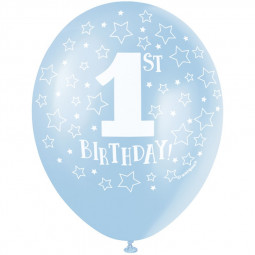 Blue 1st Birthday Latex Balloons - Inflation Options