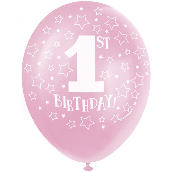Pink 1st Birthday Latex Balloons - Inflation Options