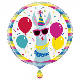 Colourful Llama Round Foil Balloon - Inflated