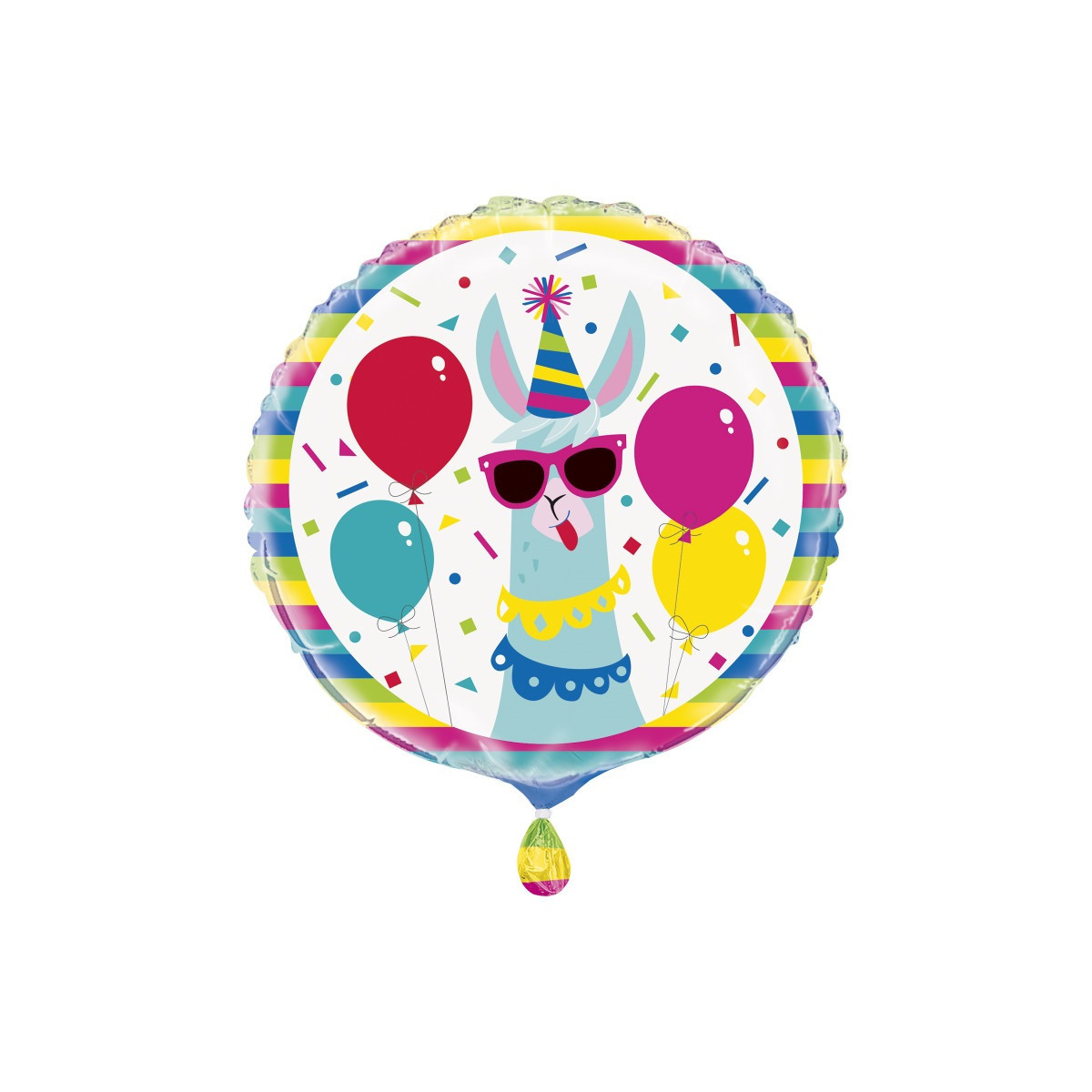 Colourful Llama Round Foil Balloon - Inflated