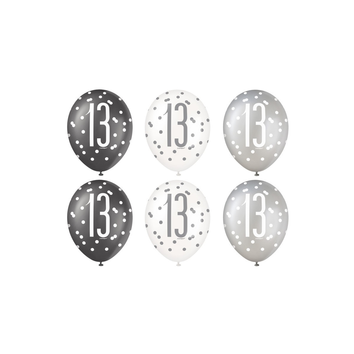 Black and Silver 13th Birthday Latex Balloons - Inflation Options