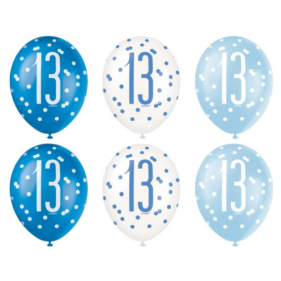 Blue 13th Birthday Latex Balloons - Inflation Options