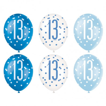 Blue 13th Birthday Latex Balloons - Inflation Options