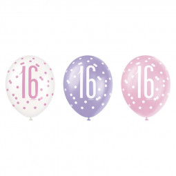 Pink 16th Birthday Latex Balloons - Inflation Options