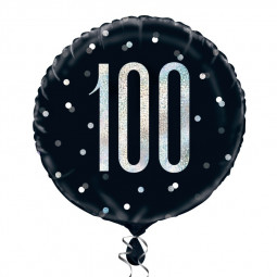 Black 100th Birthday Round Foil Balloon - Inflated