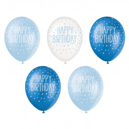 Blue Happy Birthday Latex Balloons - Inflation Options