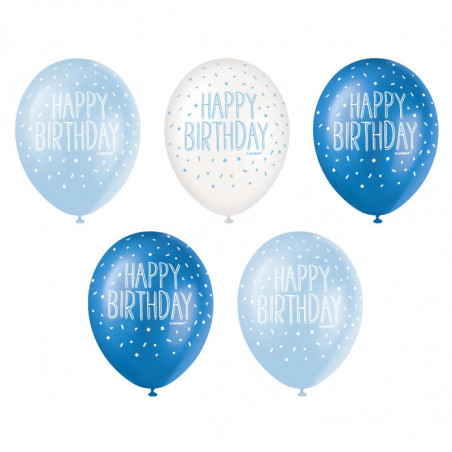 Blue Happy Birthday Latex Balloons - Inflation Options
