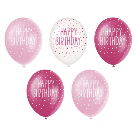 Pink Happy Birthday Latex Balloons - Inflation Options
