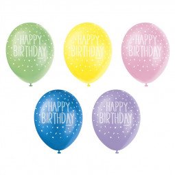 Multicoloured Happy Birthday Latex Balloons - Inflation Options