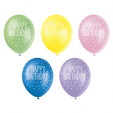 Multicoloured Happy Birthday Latex Balloons - Inflation Options