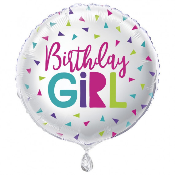 Birthday Girl Round Foil Balloon - Inflated